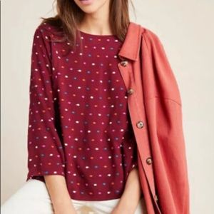 Anthropologie Maeve Dottie Embroidered Blouse Sz S